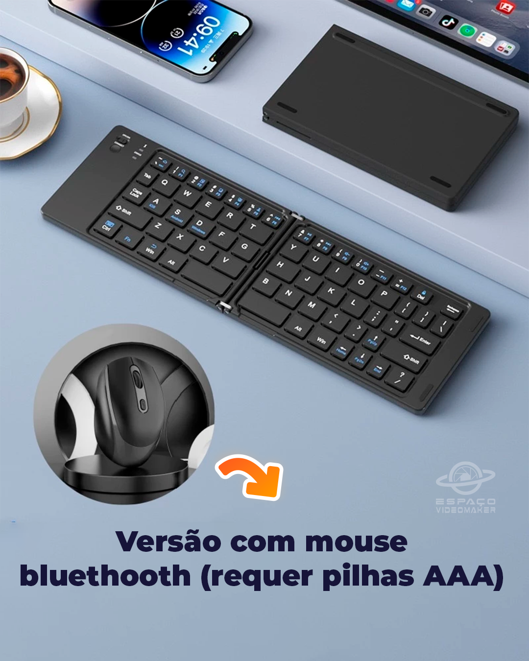 Mini Teclado Portátil K028C Bluetooth Sem Fio COM MOUSE